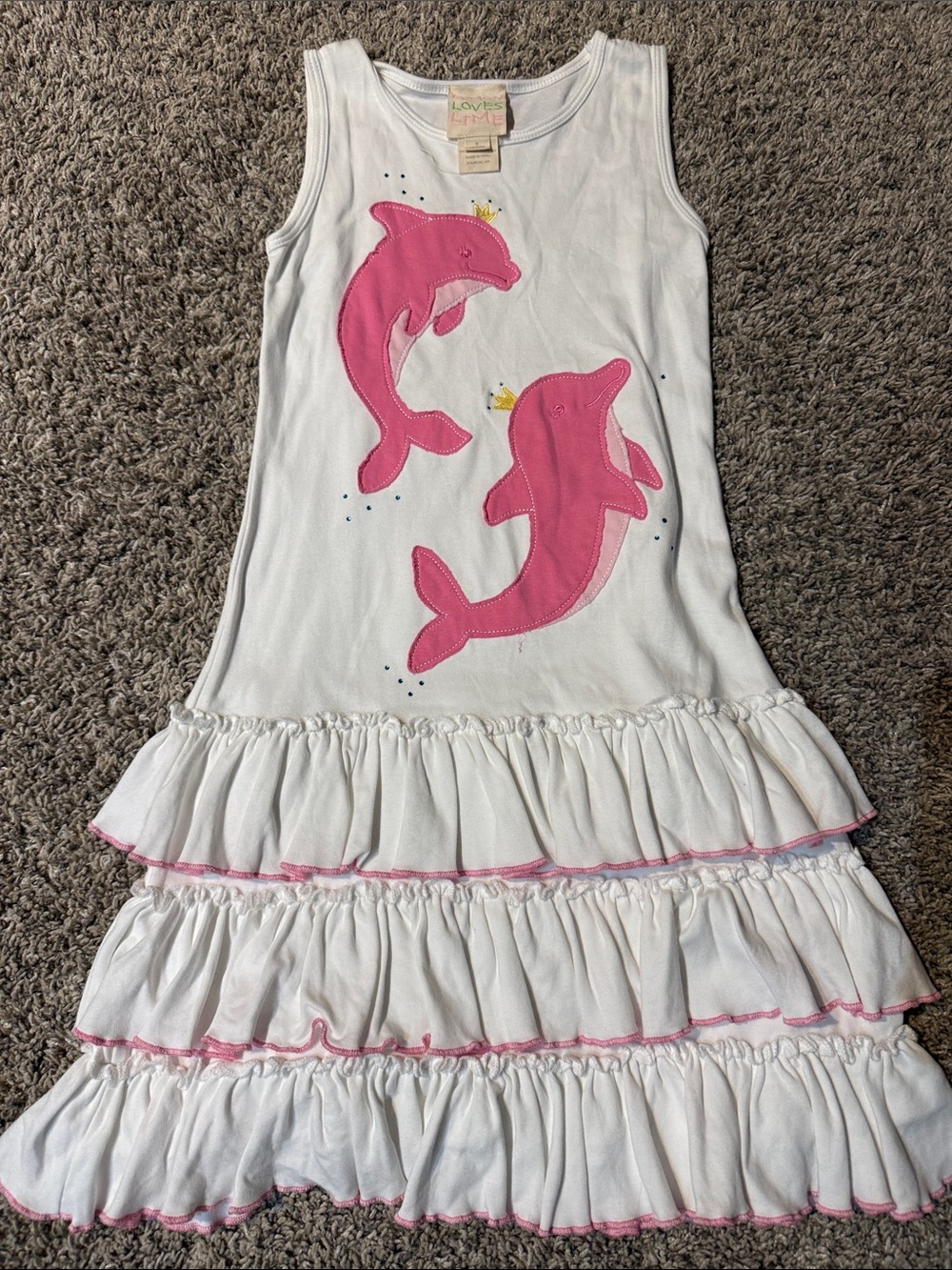 Lemon Loves Lime White Tank Dress with Pink Dolphin Appliqués